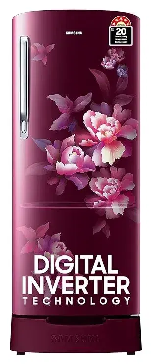 Samsung 183 L, 5 Star, Digital Inverter, Direct-Cool Single Door Refrigerator (RR20D2825HN, Himalaya Poppy Red, Base Stand Drawer)