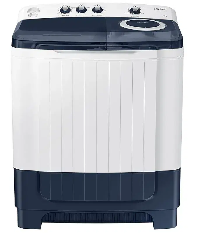 Samsung 8.5 Kg Semi-Automatic 5 Star Top Load Washing Machine Appliance (WT85R4200LL/TL, Light Grey, Royal Blue Lid (Transparent), Hexa Storm Pulsator)