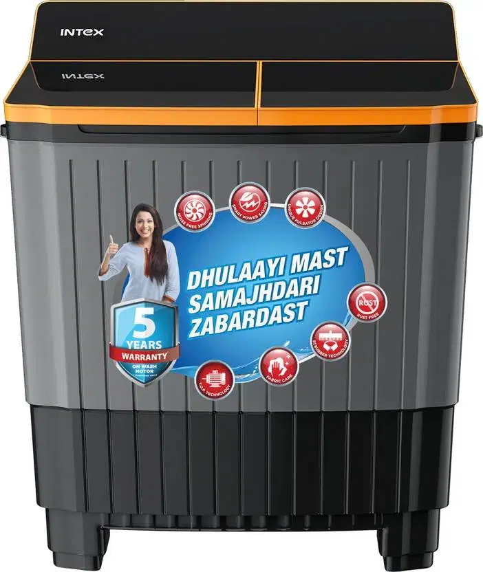 Intex Washing Machine (SA80DBFG)| 8 KG Semi-Automatic Washing Machine (Black )