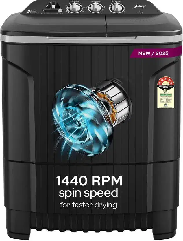 Godrej 8 Kg 5 Star Tri-Roto Scrub Pulsator Semi-Automatic Top Load Washing Machine (WSEDGE CLS 80 5.0 PRA SLGR, Slate Grey)