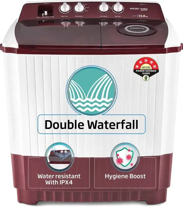 Voltas Beko 12 Kg Semi-Auto Washer Maroon