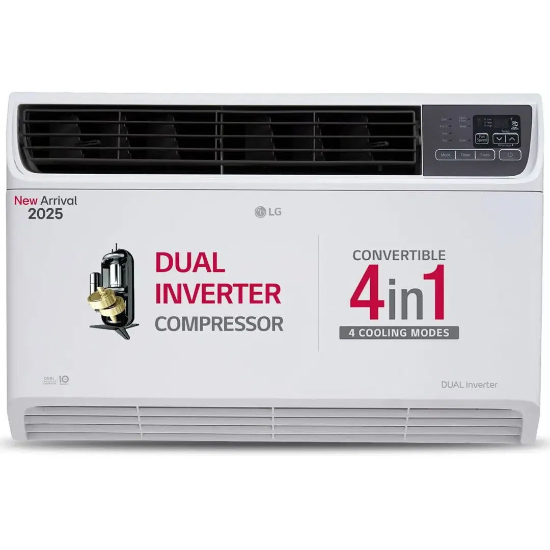 LG 1.5 Ton 3 Star Dual Inverter Window AC (Copper, Convertible 4-in-1 cooling, 4 Way Air Swing, HD Filter, UW-Q18WUXA, White)