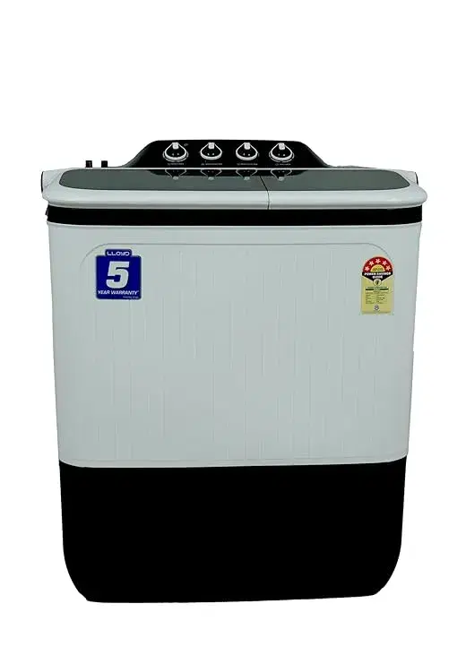 Lloyd 8 Kg Semi-Automatic Top Load Washing Machine GLWS805ELDDG, 4 Wash Programmes, Black and White