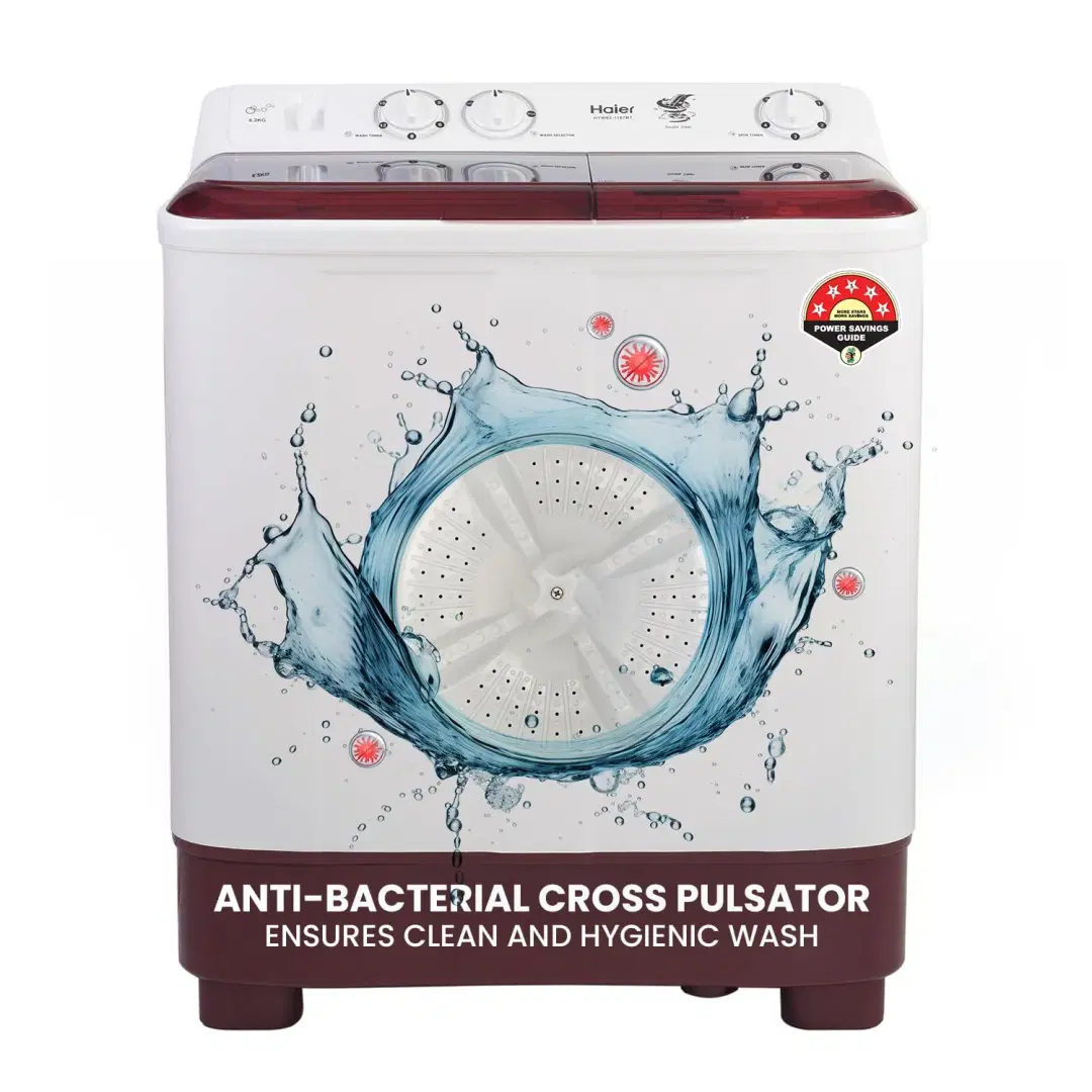 Haier 7 Kg 5 Star Semi Automatic Top Load Washing Machine with Anti Bacterial Cross Pulsator and Spray Function (HTW70-1187BTN)