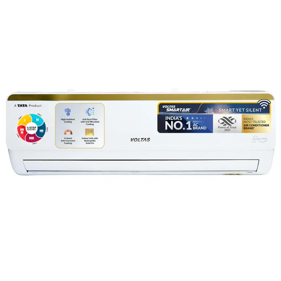 Voltas 1.5 Ton 3 Star Inverter Split AC (Copper, 5-in-1 Adjustable Mode, Anti-dust Filter, 183V Vertis Smart Air Elite Gold, White)