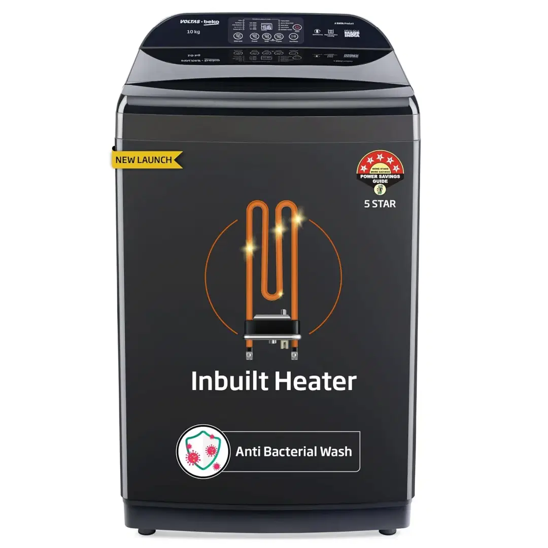 Voltas Beko, A Tata Product 10 Kg 5 Star Fully-Automatic Top Loading Washing Machine (WTL1006UEAH/OBS3060, Dark Grey, Inbuilt Heater)