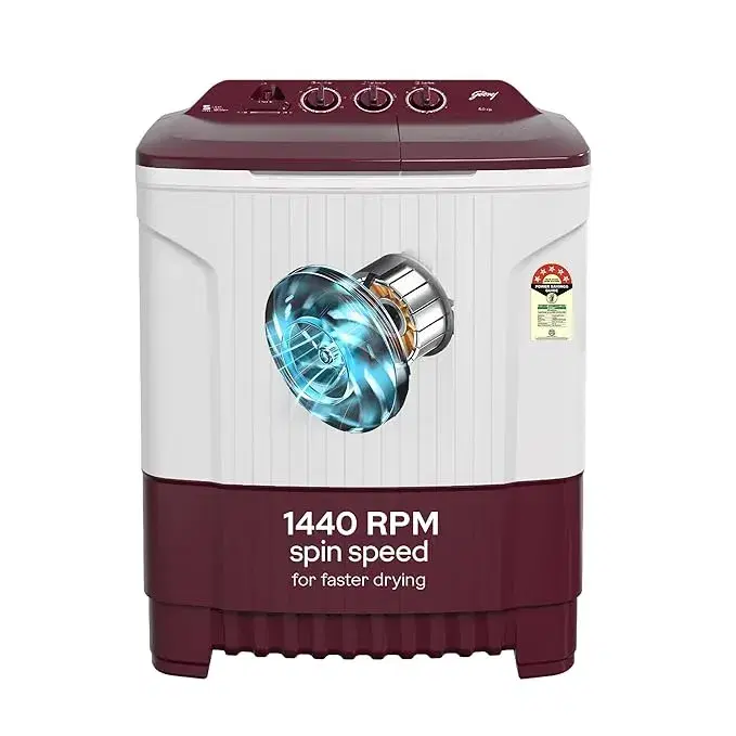 Godrej 8 Kg 5 Star Semi Automatic Washing Machine (WS EDGE CLS 80 5.0 SN2 M WNRD, Wine Red)