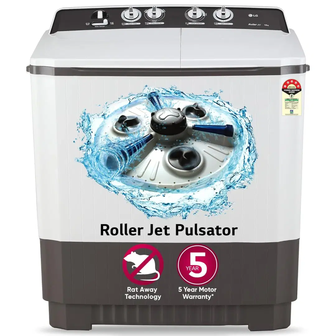 LG 10 kg 5 Star Semi-Automatic Top Load Washing Machine Appliance (P1040RGAZ, Dark Gray, Roller Jet Pulsator)