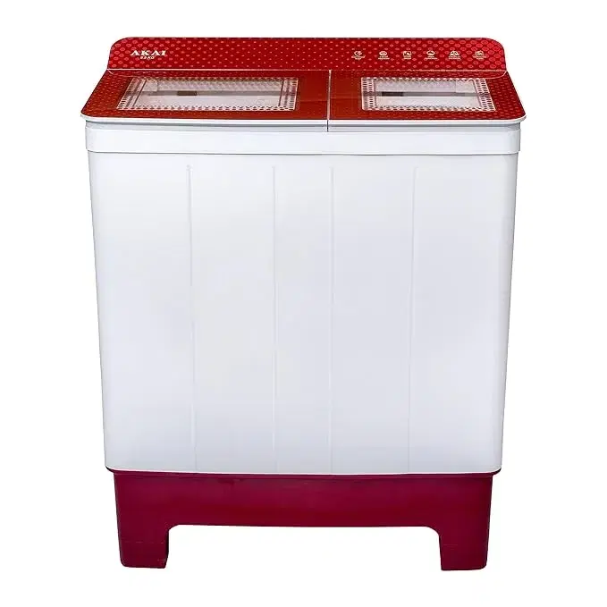 Akai 8.5 kg Semi-Automatic Top Loading Washing Machine (AKSA-85CRTGSS, Red)