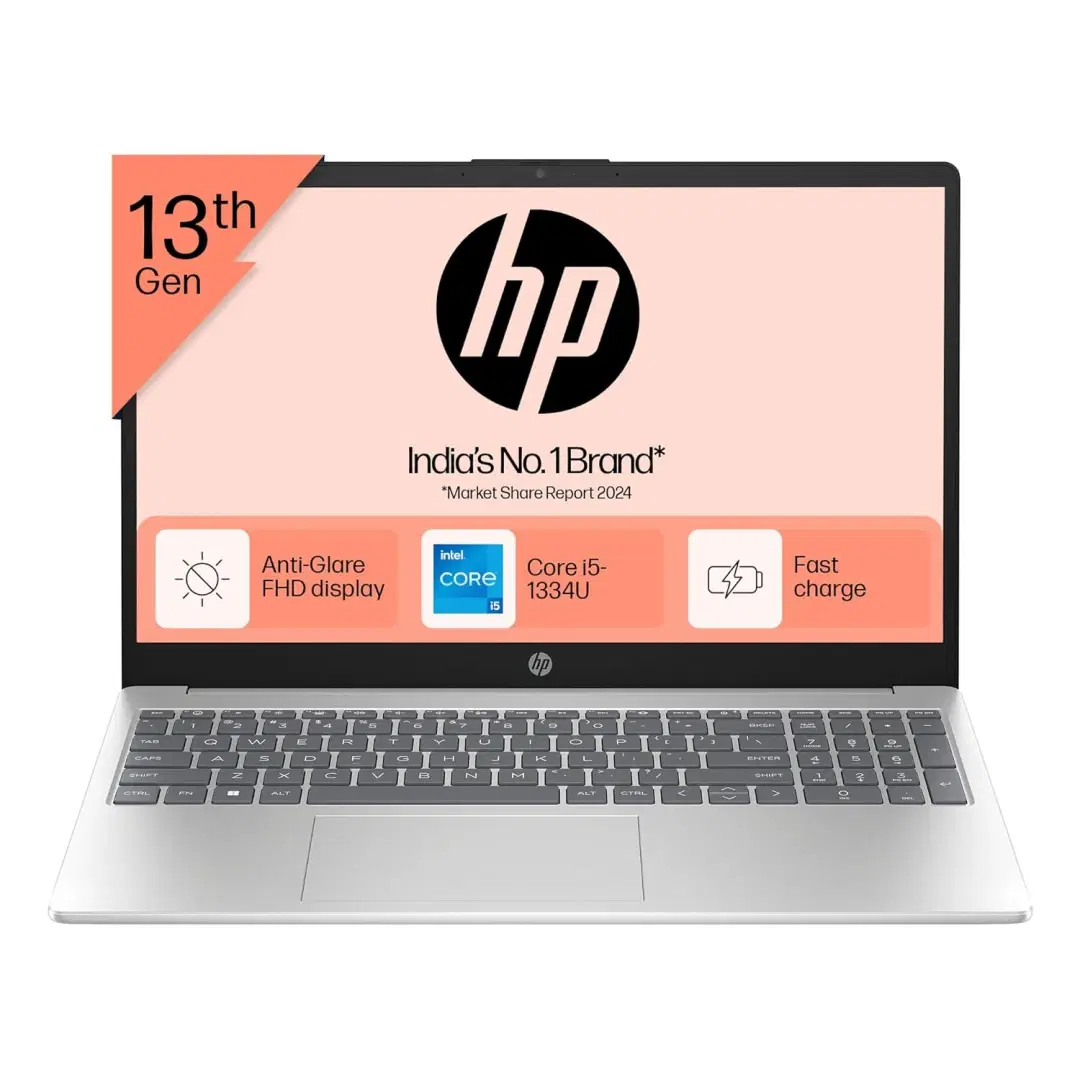 HP 15, 13th Gen Intel Core i5-1334U Laptop (16GB DDR4, 512GB SSD) Anti-Glare, 15.6"/39.6cm, FHD, Win 11, MS Office 21, Silver, 1.59kg, Intel Iris Xe Graphics, 1080p FHD Camera, Backlit KB, fd0221TU