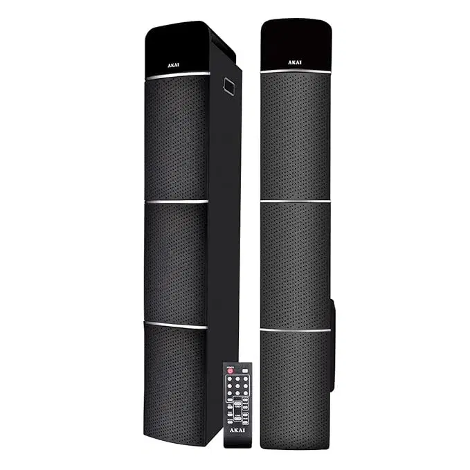 Akai Audio TS-90 2.0, 90W Wireless, Bluetooth Tower Speaker with Wireless Mic, Black