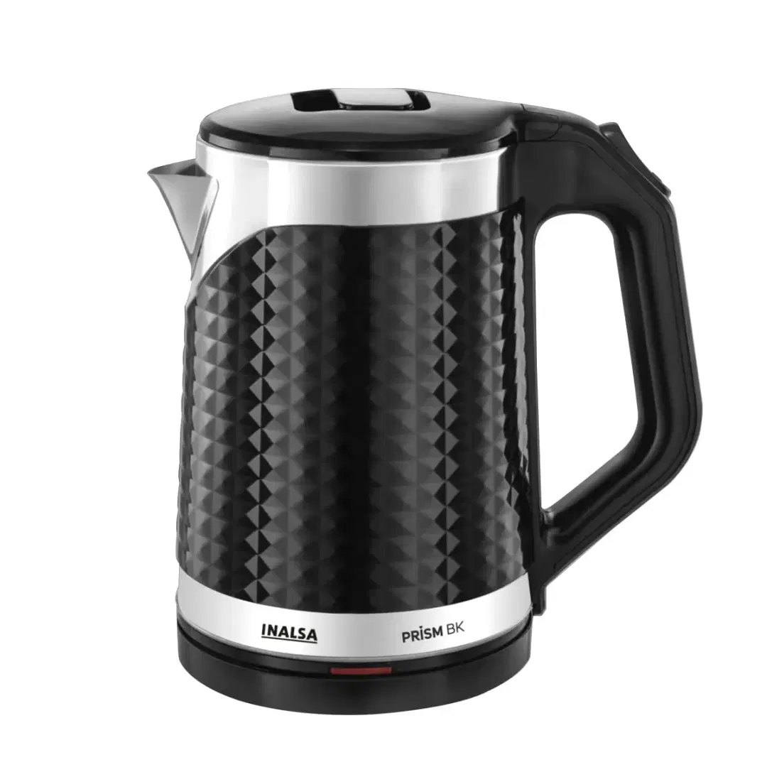 Inalsa Double Wall Kettle Prism BK|1.8 Ltr| 1500W |Diamond Cut Design |Stainless Steel Inner Body |Cool touch outer body |Wider mouth| Boil Dry Protection & Auto-Shut Off