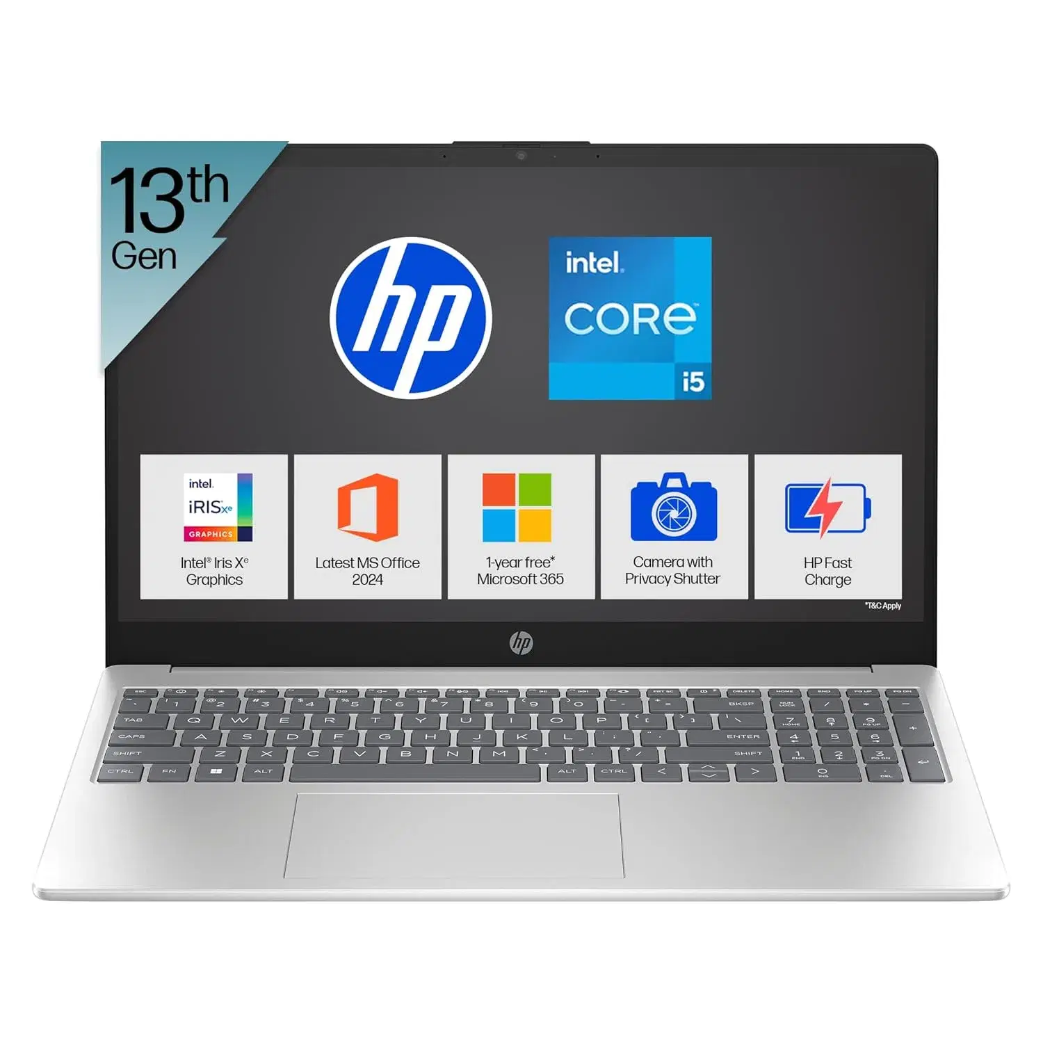 HP 15, 13th Gen Intel Core i5 Laptop Silver, 16GB RAM, 512GB SSD
