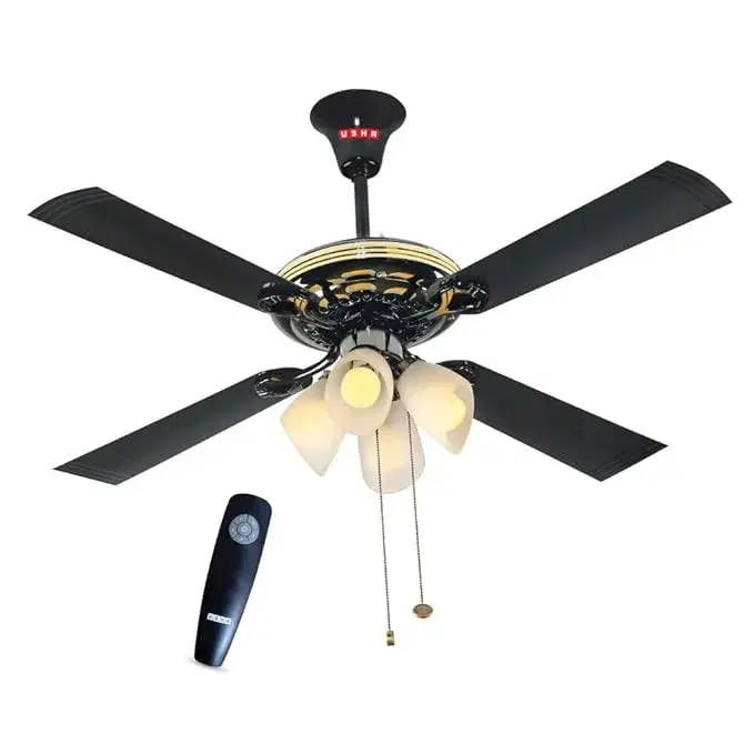 Usha Fontana Lotus 1230mm ISI Ceiling Fan with Decorative Lights ( Black Chrome )