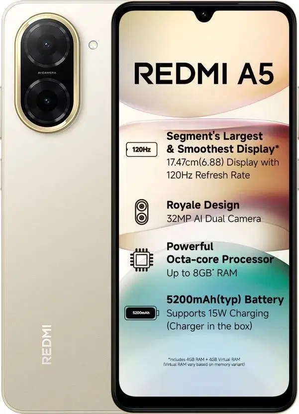 Redmi A5 (Jaisalmer Gold, 64 GB) (3 GB RAM)