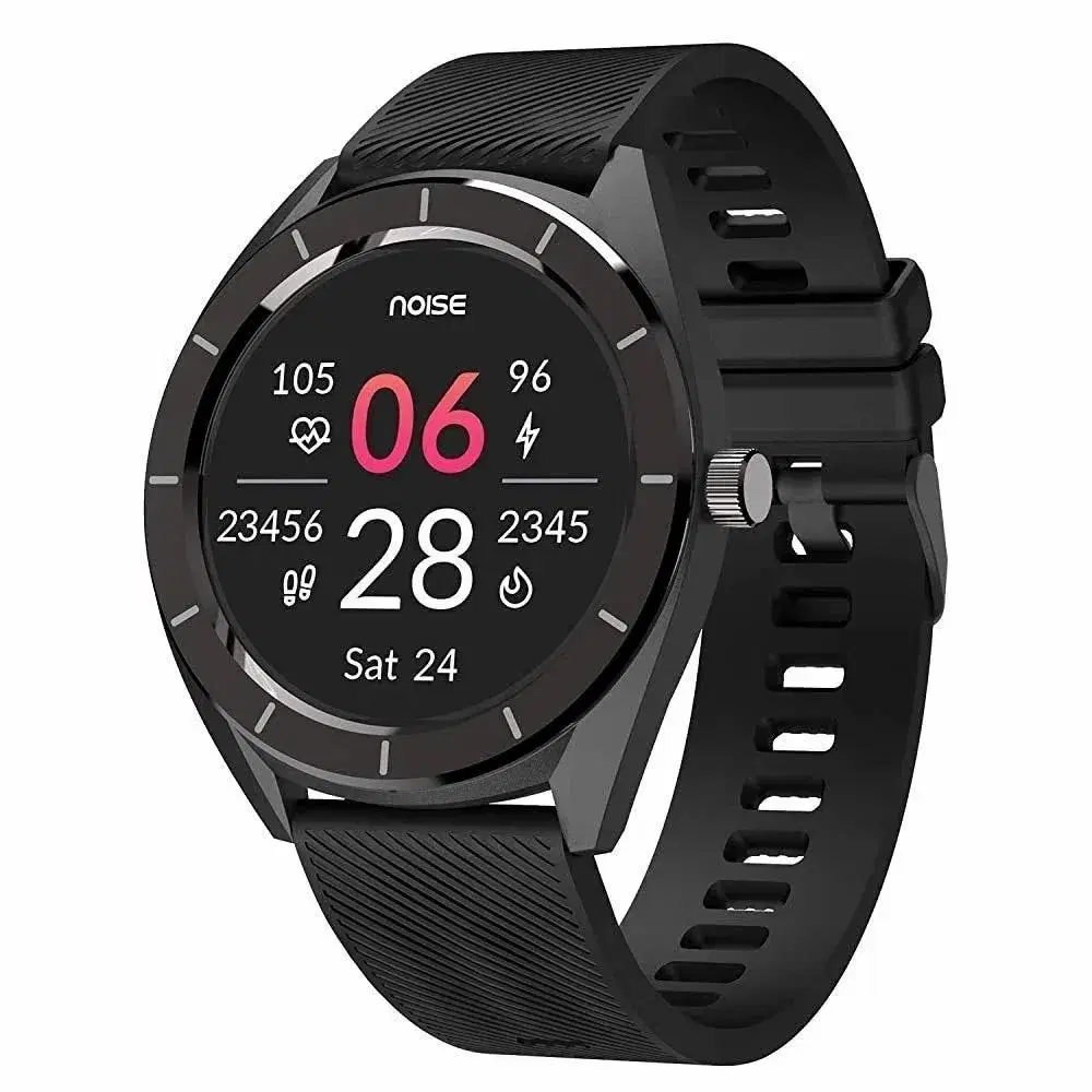 Noise Crew 1.38 Round Display with Bluetooth Calling, Metallic finish, IP68 Rating Smartwatch (Black Strap, Regular)