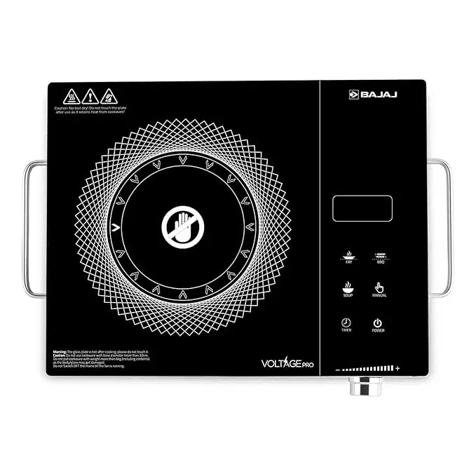 Bajaj IRX 220F Infrared Induction Cooktop | 2200 Watts | 11 Power Level | 3 Preset Menu | Feather Touch Controls | Digital display | 1 Yr Warranty 【Black/Silver】