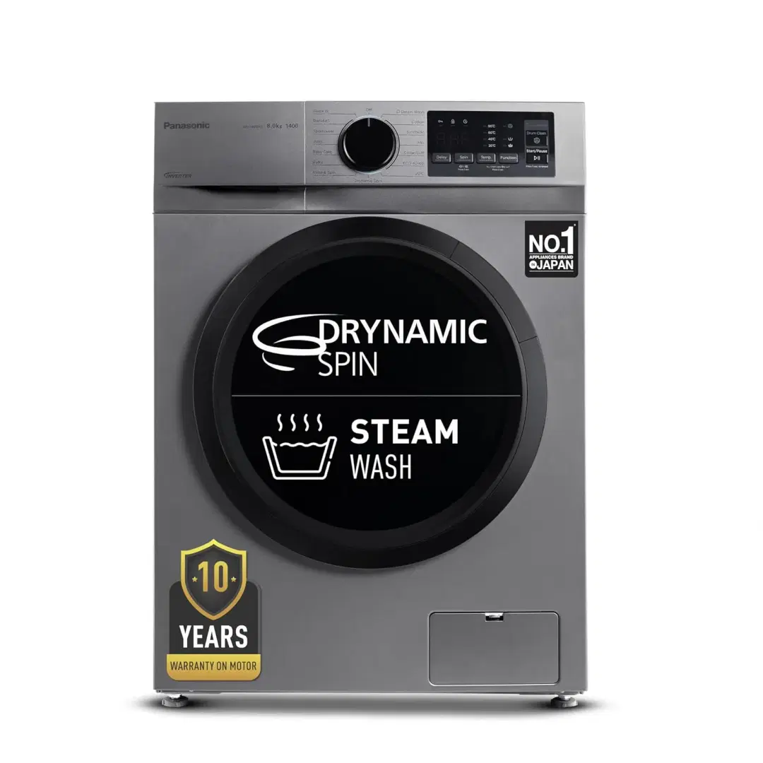 Panasonic 8 kg Fully Automatic Front Load Washing Machine with In-Built Heater Grey (NA-148MG2L01)