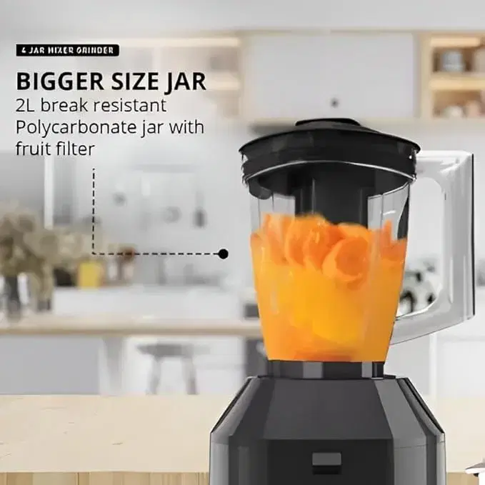 Havells Hexo Plus 1100 Watts 4 Jar Mixer Grinder| High Speed Mixie 22000 RPM motor| 100 Minutes Continuous Run Time| 2 Ltr Break Resistant Blending Jar| 5 Year Motor Manufacturer Warranty (Black)