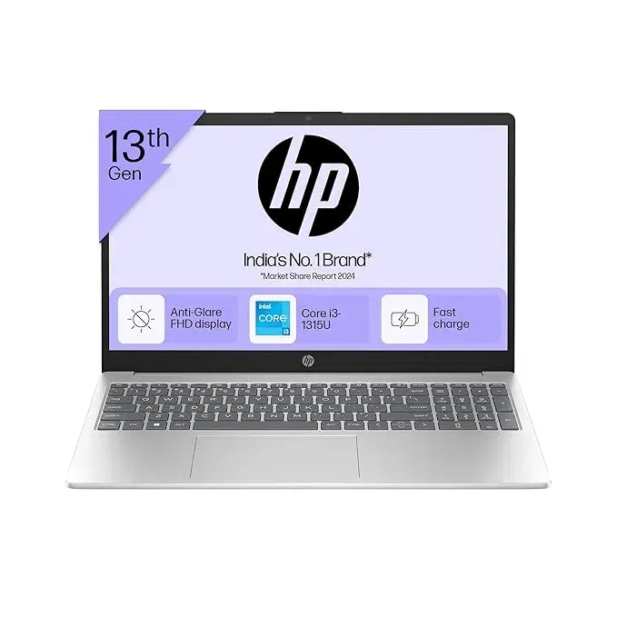 HP 15, 13th Gen Intel Core i3-1315U Laptop (8GB DDR4, 512GB SSD) Anti-Glare, Micro-Edge, 15.6"/39.6cm, FHD, Win 11, MSO 21, Silver, 1.59kg, Intel UHD Graphics, 1080p FHD Camera, 15-fd0006TU/fd0186tu