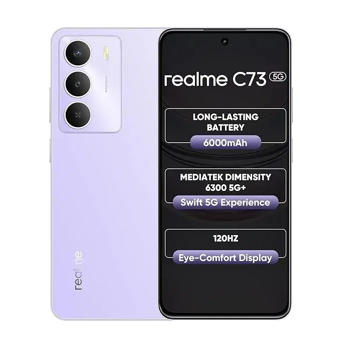 Realme C73 5G Smartphone 4+64GB Crystal Purple, 6.67-inch Screen, 120Hz Display,6000mAh Battery, 40MP Camera, MediaTek Dimensity 6300 Processor, IP64