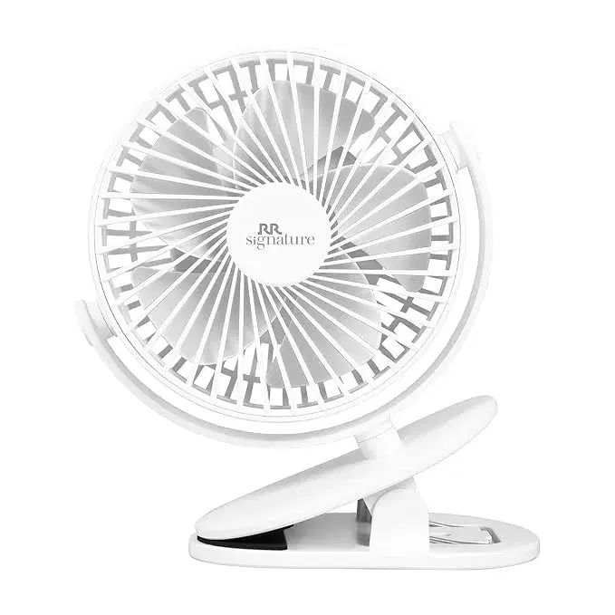 RR Signature Buddy Mini 110mm Portable Clip Fan | 4H Battery | Silent & C type Rechargeable | 360° Rotation | Multi-Clip Function | Portable Cooling | Personal Cooling Fan For Home (PRISTINE WHITE)