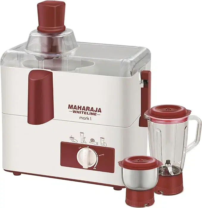 Maharaja Whiteline 450W Mark 1 Juicer Mixer Grinder (White And Red) With Jar - 450 Watts