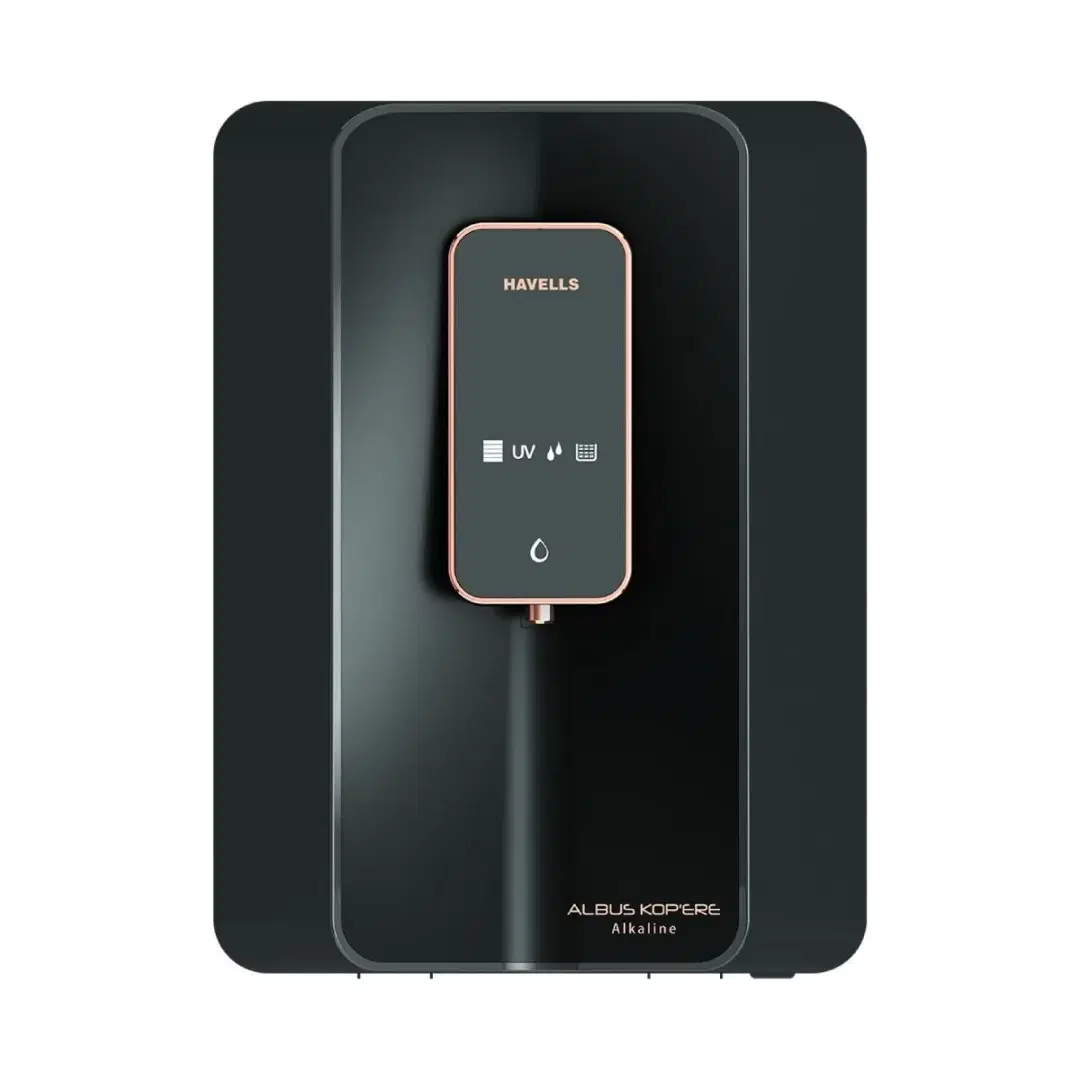 Havells Albus Kopere Alkaline+, 6 Ltrs Storage RO + UV + UF Wall Mountable Water Purifier, Black