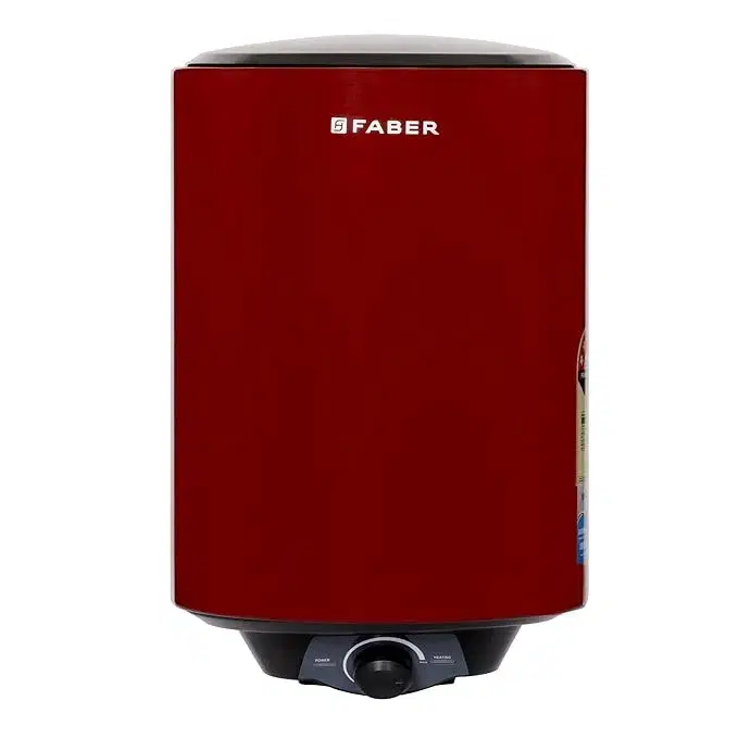 Faber Jazz Elite 15L Vertical Storage Water Geyser | Heating Indicator, 8 Bar Pressure, Titanium Glassline Coated Tank, Temperature Control, MFV Safety Valve, Auto Cut-Off | 2000W, 5 Star | (Wine Red)