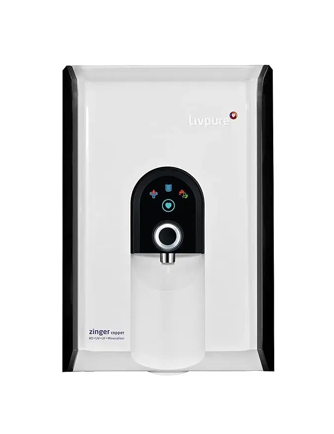 LIVPURE LIV-ZINGER-COPPER(WHITE)2K 6.5 L RO + UV + UF + Minerals + Copper Water Purifier 7 STAGE ADVANCED PURIFICATION WITH HR TECHNOLOGY | TOUCH DISPLAY | SUITABLE FOR ALL - BOREWELL, TANKER, MUNICIPALITY WATER (White)