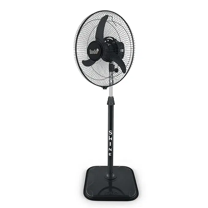 Indo Shine 400 mm High speed Oscillating pedestal fan for home | 2200 RPM | Adjustable height | Heavy duty | 3-speed control | High airflow | Cooling Fan | 2 Years Warranty (Black)