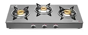 Sujata Standard Gas Stove 3 Burners | 9 Years Warranty | 3 Burner Gas Stove Glass Top, Stove 3 Burner, ISI Certified, SABAF Valve with LPG & PNG Compatible, 360° Nozzle, 8mm Thick Glass (Black)