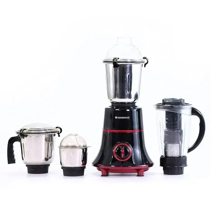 Wonderchef Glory Mixer Grinder, 750 W with 4 Stainless Steel Jars and Anti-Rust Stainless Steel Blades, Ergonomic Handles, 5 Years Warranty On Motor
