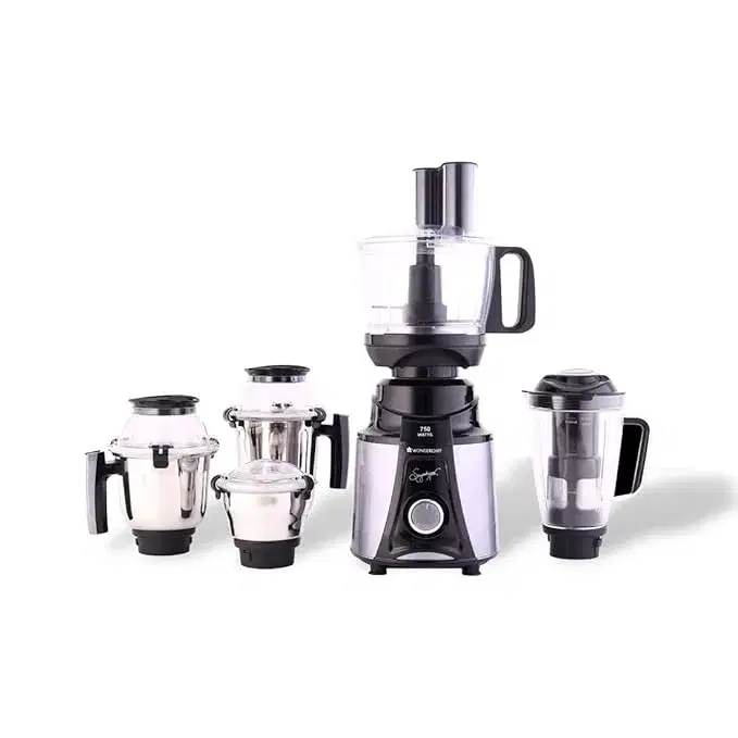 Wonderchef Galaxy Food Processor 750W Mixer Grinder, 100% Copper Motor, 4 Jars + FP attachment, Black & Grey, 5 Year Warranty by Wonderchef