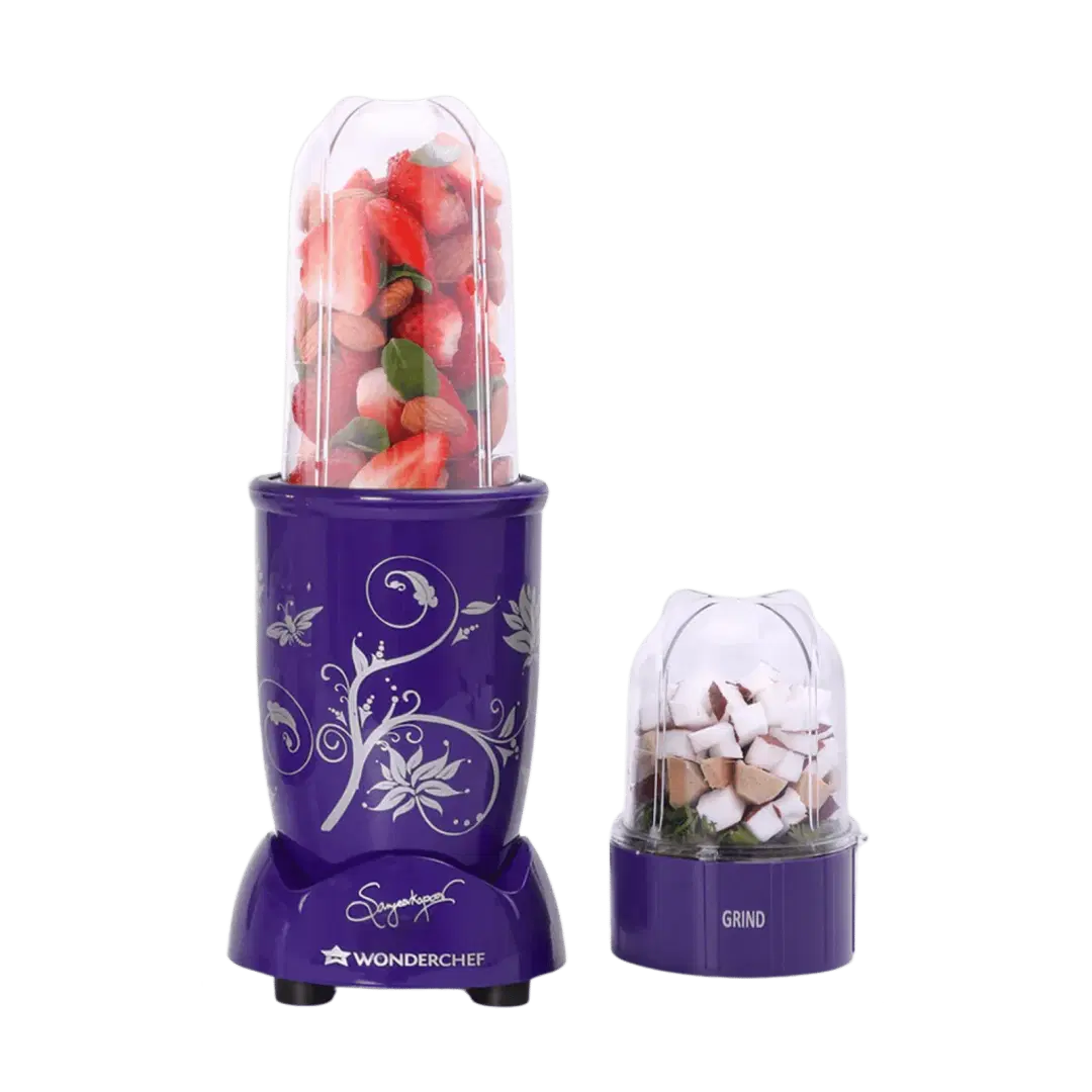 Wonderchef Nutri Blend 2 Jars Mixer, Grinder, Blender With Transparent & Unbreakable Jars, 400 Watts, Super Sharp Blades (Purple)