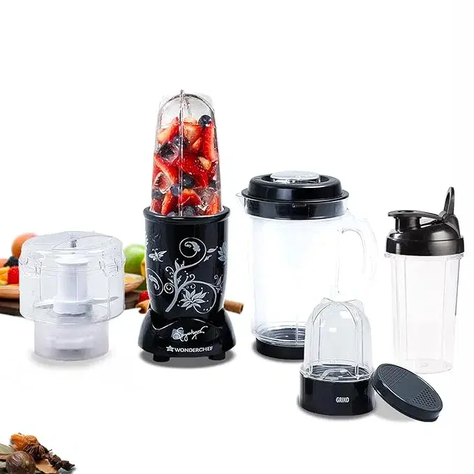 Wonderchef Nutri Blend Complete Kitchen Machine, Mixer Grinder, Blender, Chopper, Juicer, Stainless Steel Blades, 4 Jars with chopper, 500 Watts, Black