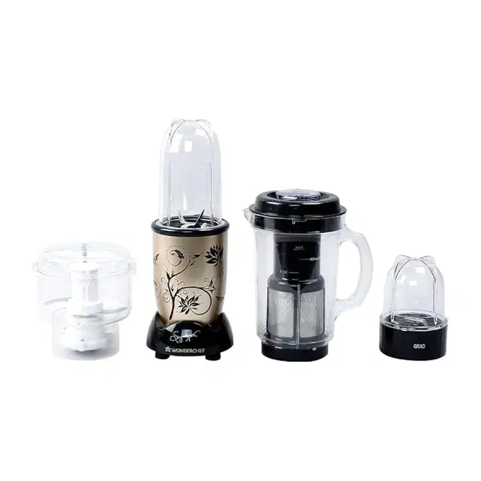 Wonderchef Nutri Blend Complete Kitchen Machine, Mixer Grinder, Blender, Chopper, Juicer, Stainless Steel Blades, 4 Jars with chopper, 500 Watts, Champagne