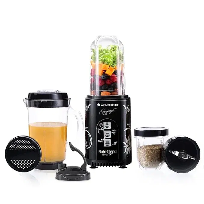 Wonderchef Nutri Blend Smart CKM Automatic Mixer Grinder with Dual Pulse Function | 22000 RPM | 100% Full Copper Motor | 4 Unbreakable Jars | 500 W | 2 Years Warranty | (Black)