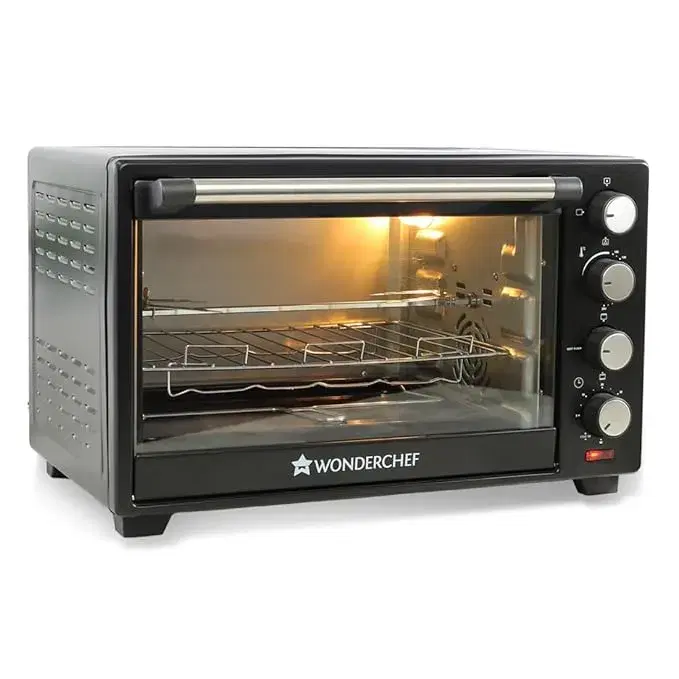 Wonderchef Oven Toaster Griller (OTG) - 40 litres, Black - with Rotisserie, Auto-Shut Off, Heat-Resistant Tempered Glass, Multi-Stage Heat Selection | | Bake, Grill, Roast | Easy clean