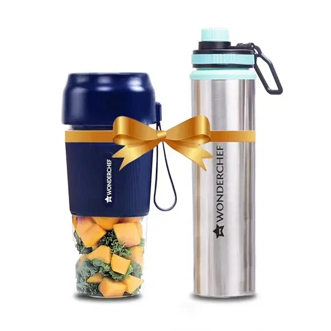 Wonderchef Nutri-cup Portable Blender + Sippy Stainless Steel Bottle, Gift Combo, For Family and Friends, Gift for Diwali and Other Festivals, House Warming