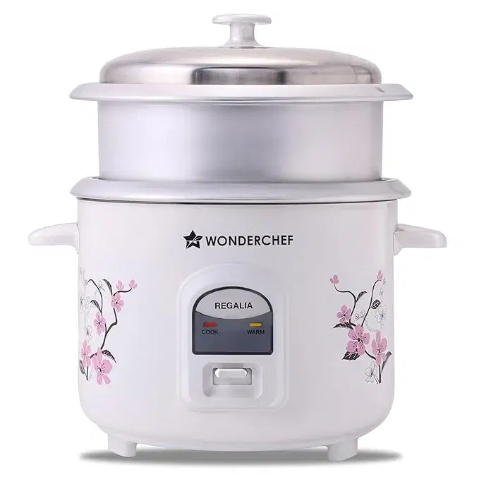 Wonderchef Regalia Electric Rice Cooker | 1.8 L, 700W | 2 Non-stick Bowls Serve 7-8 | Keep Warm Function | Uniform Cooking | Steam Veggies, Make Pulao, Khichdi, Momos | 2-Year Warranty