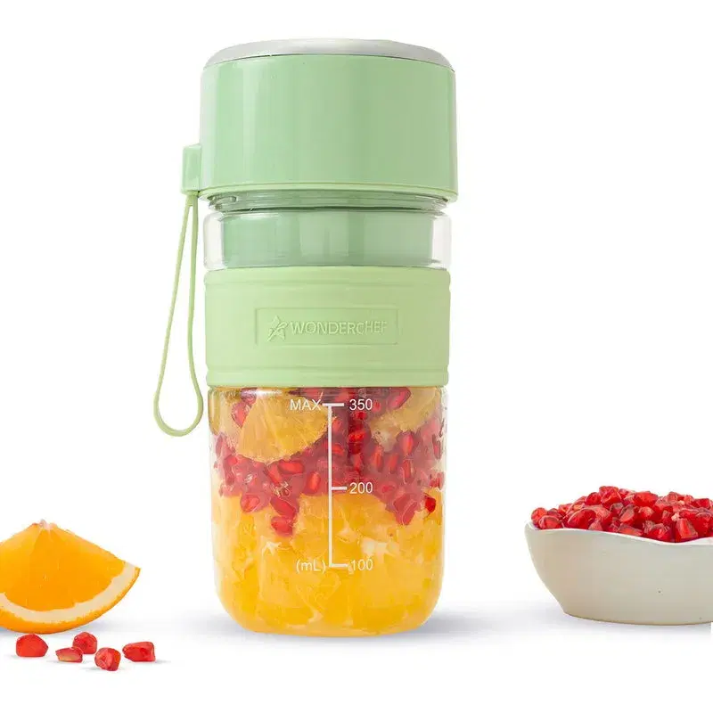 Wonderchef Nutri-cup Zip Portable Blender | 350ml | Blend & Sip with Flip Top Sipper Lid | For Smoothies, Juices, Shakes, Coffee | 2000 mAh Battery | 20 Blending Cycles in One Charge | Type C Charging (Green)
