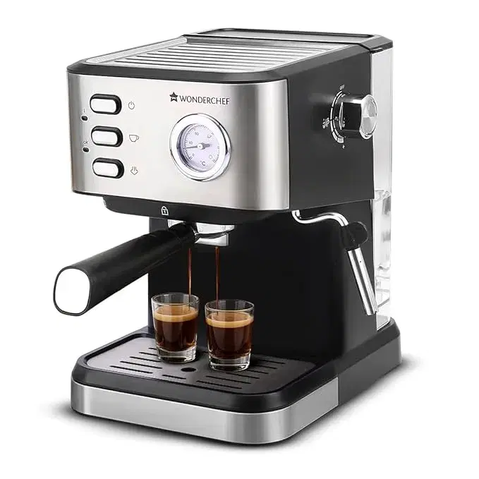 Wonderchef Regenta Espresso Coffee Machine, 19-bar, Make Espressos, Cappuccinos & Lattes at Home, With Steamer, Metal Porta Filter, Temperature Dial, 2 Year Warranty