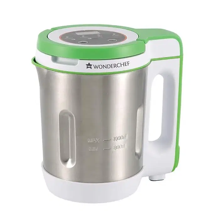 Wonderchef Automatic Soup Maker | 1.0 Litre | 800 Watts Heater | SS Blades & Bowl (Jug) | Soup in just 20 mins | 2 Years Warranty | White, Green & steel