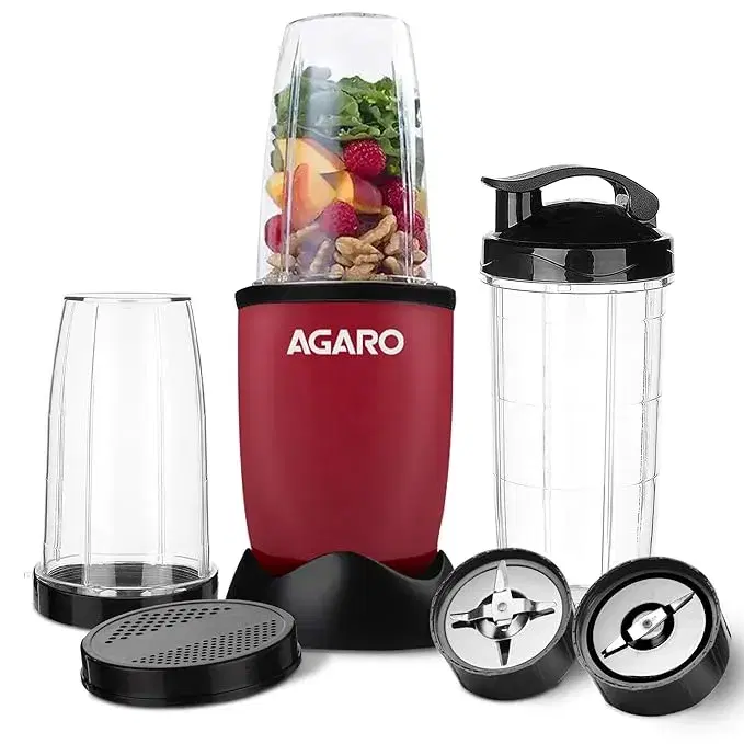 AGARO Regal 3 Jar Personal Blender, 400 Watts, Mixer/Grinder/Smoothie/Juice Maker, Serrated & Cross Ss Blade, Copper Motor, Juices, Nut Butter, Milkshakes, Idli/Dosa, Indian Spice Masala & Chutney