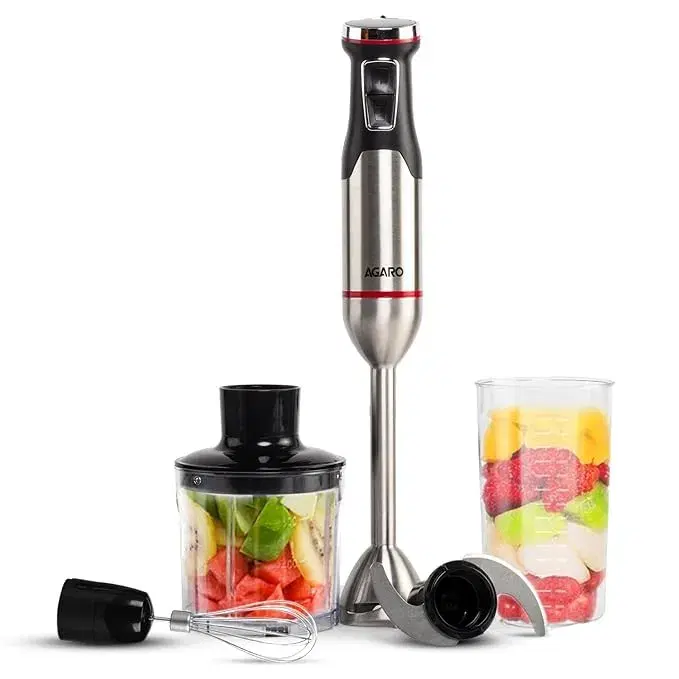 AGARO Royal Hand Blender & Chopper, 1500W Copper Motor, 2 Modes & 20 adjustable Speed, Chopping, Mixing, Puree, Stainless Steel Blades(Black)