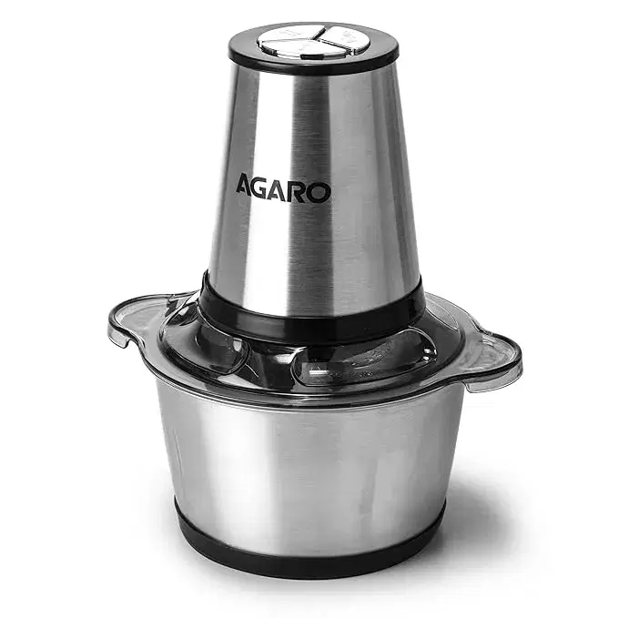 AGARO Delite Vegetable & Meat Chopper for Kitchen, Garlic Peeler, Egg Whisker, 2L Bowl, 400W Motor, 3 Speed Settings, Meat Grinder, Vegetable Mixer, Stainless Steel Body, Onion, Garlic, Fruits
