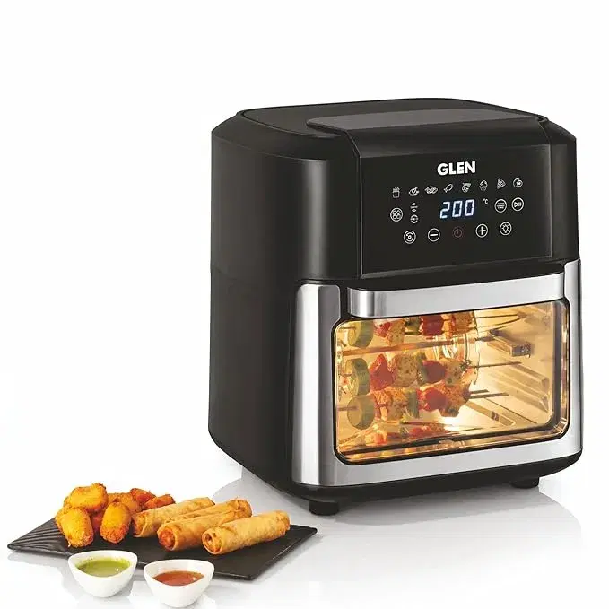 Glen Digital Air Fryer Oven for Home, 12 Litre, 2000W, 8 Preset Function, Rotisserie, Digital Display & Controls, Airfryer to Dehydrate, Bake, Roast, Toast with Less Oil, 8 Accessories (SA 3040 DSS)