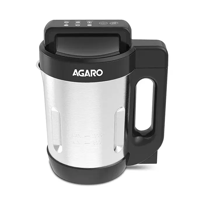 AGARO Elite Soup Maker, 1 Litre, Automatic Blending & Heating, 6 Preset Cooking Functions, Copper Motor, Stainless Steel Blades, Grey