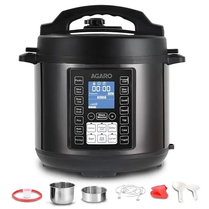 AGARO Imperial Electric Pressure Cooker, 8 Litres Inner Pot, 2.1Kgs (approx. 14 cups) raw rice, 14 Pre-Set multi Cooking Functions, Adjustable Pressure, Timer, Stainless Steel Pot, Pressure Cook